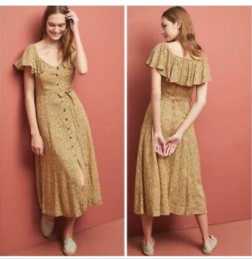 Anthropologie Flutter Sleeve Midi Dress Size 6P